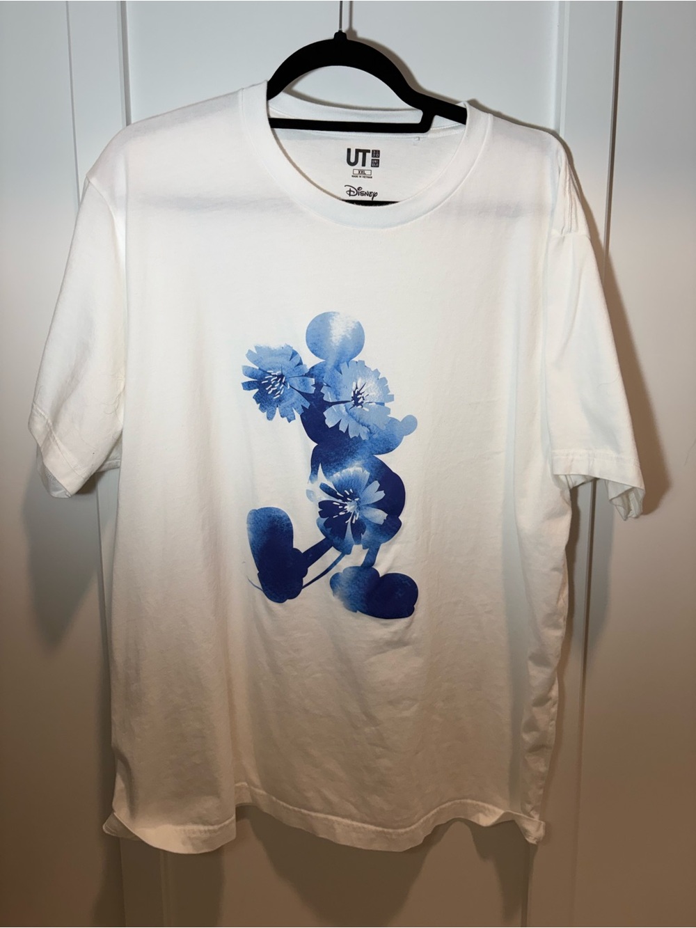Disney White Short Sleeve Tee with Blue Floral Mickey Graphic